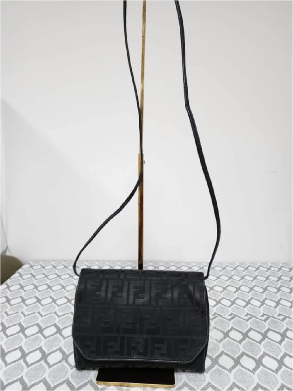 Authentic Fendi Vintage Zucchino FF Crossbody Bag Black